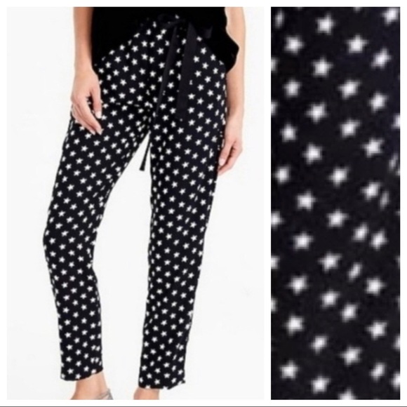J. Crew Black/White Stars Print Pants. Size 8. - Picture 3 of 8